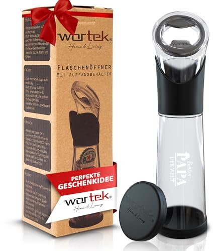 wortek Flaschenöffner mit Auffangbehälter - Getränkeöffner Bieröffner Bierflaschenöffner Kronkorken Sammler - Geschenk für Männer und Bierliebhaber Geschenke für Papa - BESTER PAPA Gravur