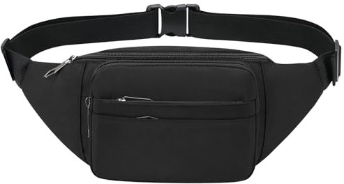 Bauchtasche Herren Stylisch Gürteltasche Damen mit 6 Reißverschluss Fächer, Verstellbarer Gürtel, Schnallen-Clip, Hände frei, Wasserabweisend Hüfttaschen für Reise Sport & alle Outdoor Aktivitäten