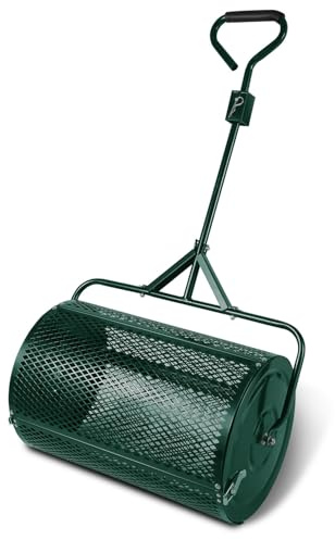 ISOISL Esparcidor de compostaje de 61 x 40 cm, 75 L, para jardín, césped, turba con mango curvado, para compost, estiércol y cal, color verde