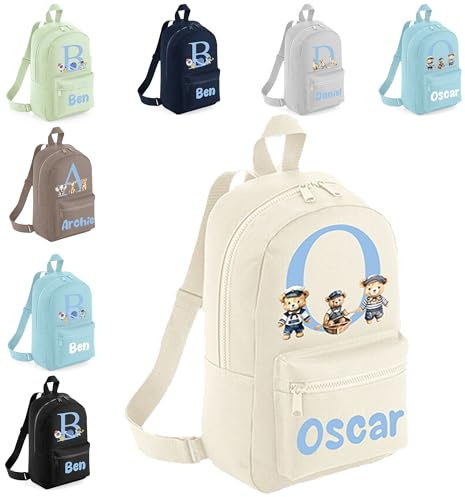 The Baby Box UK Personalised Boys Rucksack Backpack Bag Dinosaurs Bears Animals Space Mini School Club Nursery (Natural)