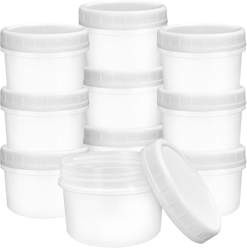 LATERN 20Pcs Small Food Containers, 8oz /250ml Reusable Plastic Deli Bowls Stackable Food Storage Jars with Leakproof Lids, Dishwasher & Microwave & Freezer Safe (White)