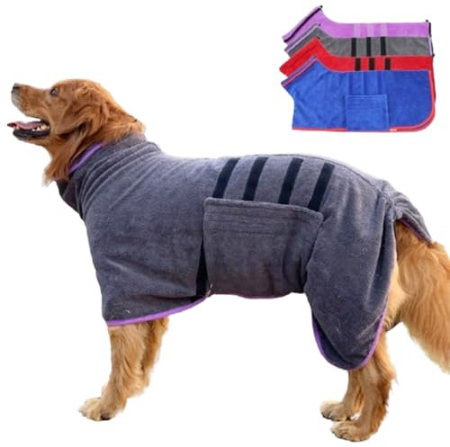 Hundebademantel Für Große Hunde,Bademantel Für Hunde Bademantel Hund Extra SaugfäHig und Trocknendes Mit Klettverschluss Für Große Mittel und Kleine (M,Lila)