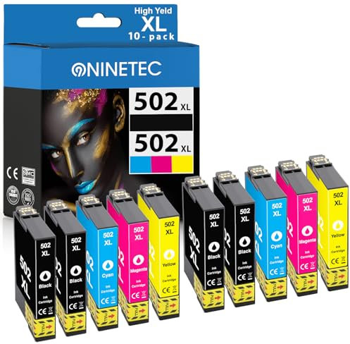 NINETEC 502XL Multipack Druckerpatronen Ersatz Kompatibel für Epson 502 XL Expression Home XP-5100 XP-5105 XP-5115 XP-5150 XP-5155 für Workforce WF-2860dwf WF-2880dwf WF-2865dwf WF-2885dwf 10-Pack