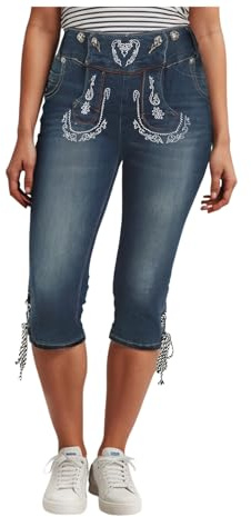 meiodtion Trachtenhose Damen Trachtenjeans Damen Frauen Dreiviertel Hose Festival Hose Elegant Mittelalter Hosen mit Taschen mit Angenehmen Tragegefühl Perfekt für Oktoberfest