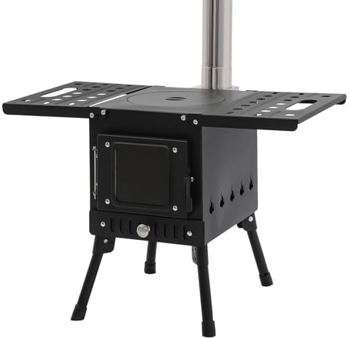 Poêle à bois de camping pliable avec cheminée en acier au carbone - Réchaud à bois portable - Pour la chasse, le camping, le jardin