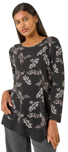 Roman Originals Chiffon Hem Top for Women UK - Ladies Asymmetric Hemline Stretchy Blouse Summer Spring Evening Vacation Work Holiday Short & Long Sleeve Smart Casual