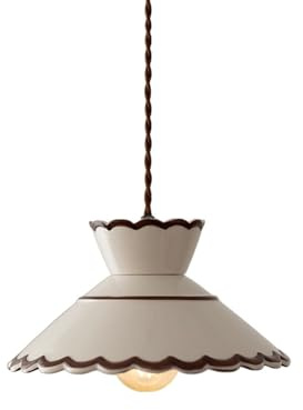 LGDEERCO Lampada a Sospensione retrò in Ceramica Regolabile con Motivo Dipinto a Mano, Colore Crema, per Sala da Pranzo, Camera da Letto, Soggiorno, Isola della Cucina, Illuminazione Interna