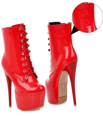 BESPORTBLE Stivaletti Donna Invernali in Pelle Verniciata Rossa alla Caviglia con Sottile Eleganti e per Jeans Gonne e Abiti Moda e Antiscivolo