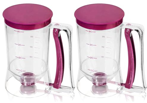 900ml Batter Separator with Measuring Label, Squeeze Handle, Wide Mouth, Pancake Batter Dispenser Baking Tool for Pancakes, Cupcake, Waffle, Muffin Mix, Crepe, Cake(2pcs)