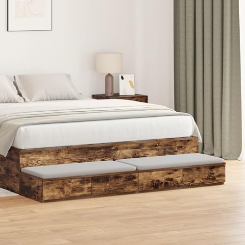 SKTQYQO Bettkasten aus rauchiger Eiche, 140 x 36,5 x 16,5 cm, technisches Holz mit zwei geräumigen Schubladen für persönliche Gegenstände, modernes Design, für Schlafzimmer, Möbel