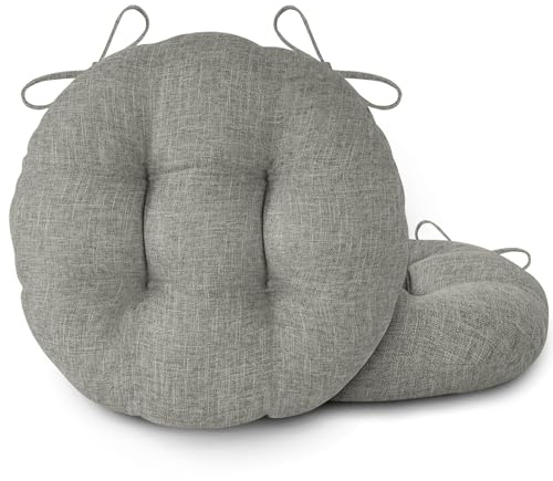 FlyGulls Round Dining Chair Cushions with Ties Set of 2,40X40cm Light Grey