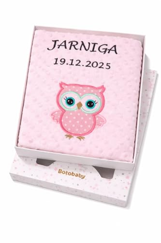 Personalisierte Babydecke mit Namen – Doppellagig, Kuschelig Weich – Rosa Decke mit Sternenmuster – Geschenk zur Geburt, Taufe oder Babyparty (Rosa - Sternen + 3D Motiv + Geschenkbox, 75 x 100 cm)