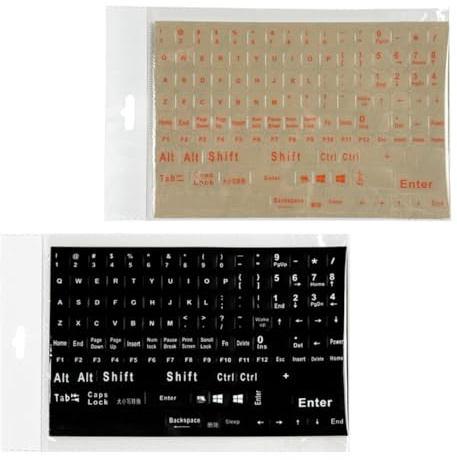 English Keyboard Stickers Full Layout 2 Sheets Black White Orange Universal Laptop and Desktop Computer Keyboard Replacement Letters