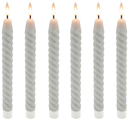 Relaxdays LED Stabkerzen, 6er Set, HxD: 25 x 2 cm, flackernde Flamme, Echtwachs, gedreht, flammenlose Kerzen, Farbwahl