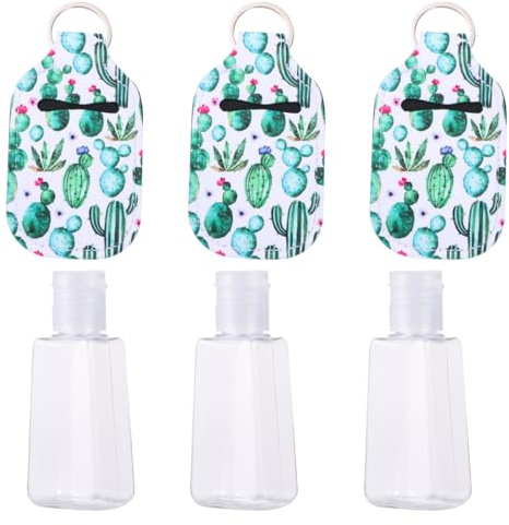 CALLARON Lot de 3 Set de Set de Bouteilles Vides Rechargeables 30ml avec Porte-clés Cactus en Néoprène Élégant et Réutilisable pour Savonnette Liquide et Gel