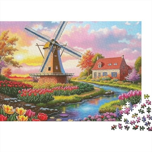 1000 Piece Jigsaw Puzzle Windmill Landscape, Farm Windmill, Eco-Friendly, Challenging, Adults 14+, 52x38cm