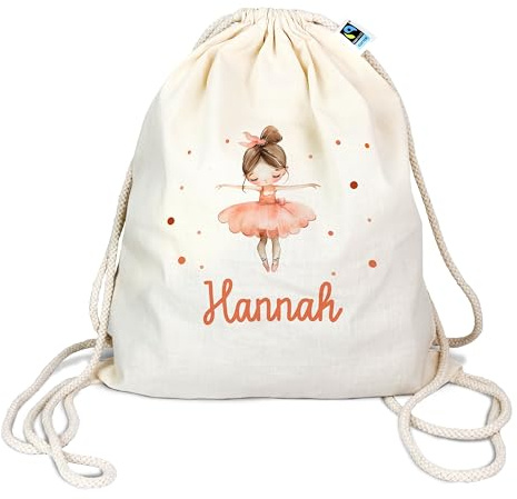 verschenkich Turnbeutel personalisiert mit Name | Ballerina Rosa | Personalisierbar mit Name, Bio-Baumwolle, verstellbare Kordeln, Sportbeutel & Wäschebeutel, 46 x 38 cm, Kindergarten & Schule