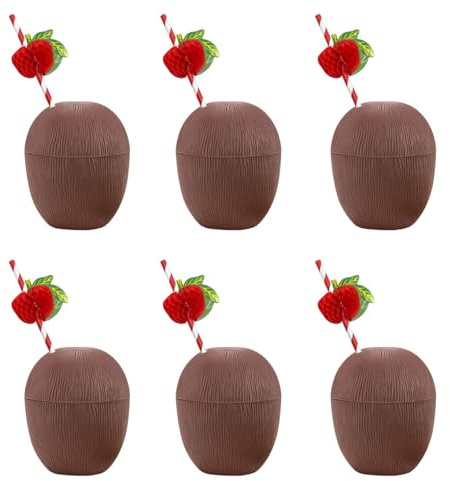 6 Pieces Hawaiian Luau Kokosnuss Becher Getränk Becher Hawaiianische Luau Tropenpartybecher Wiederverwendbarer Plastikbecher in Kokosnuss und Ananasform für Strand Sommer Tropische Hawaii Party