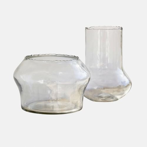 Loberon Windlicht 2er Set Lumiras - Zwei Größen - Organische Formgebung - Stimmungsvolles Lichtspiel - Mundgeblasen - Kerzenhalter - Glas, klar