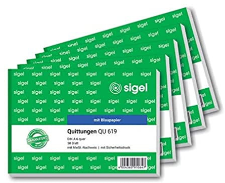 SIGEL QU619 Quittungsblock A6 quer, 5 Stück, 50 Blatt