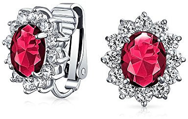 La Mode Fête De La Mariée Ovale Rouge Simulée Rubis Cubique Couronne De Zirconium AAA CZ Clou D'Oreilles Pour Femmes Mariage Oreille Non Percée Plaqué Argent