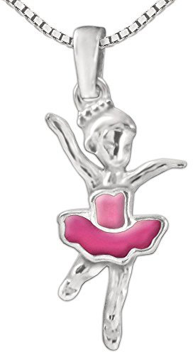 Clever Schmuck - set ciondolo in argento a forma di piccola ballerina 16 mm fucsia e Rosa laccato e catena Venezia 38 cm in argento 925 per bambini, con custodia