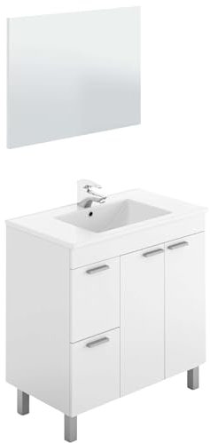 Abitti Mueble de Baño Sabela Estilo Contemporáneo en Color Blanco Brillo con 2 Cajones y 2 Puertas 80x80x45 cm (Sin Lavabo)