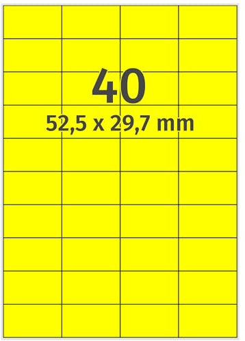 Farbige Etiketten DIN A4 leuchtgelb - 52,5 x 29,7 mm - 4.000 Papier Farbetiketten auf 100 Blatt, Laser Etiketten neongelb, bedruckbar