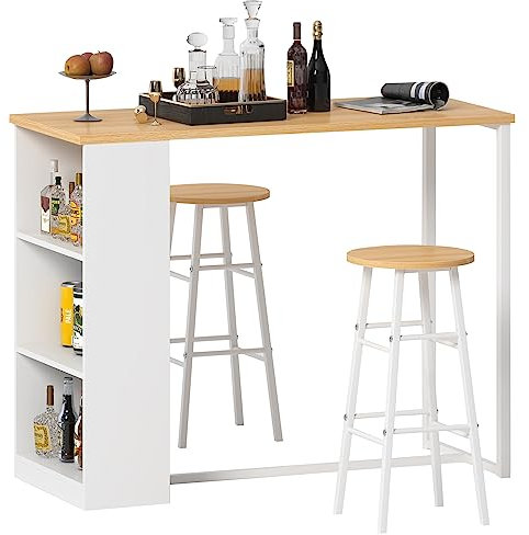 sogesfurniture Bartisch Beistelltisch Stehtisch Esstisch Küchentheke Bistrotisch Tresentisch mit 3 Regalfächern Stauraum, Metallgestell, 2 Hocker, 120x55x100 cm, BHEU-GCBG1022