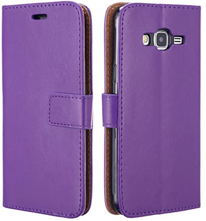 Galaxy J3 2016 Case Cover, Samsung J3 2016 Premium Leather Slim Design Shockproof Wallet Flip Phone Cover for Samsung Galaxy J3 2016 with Card Holder, Kick Stand, Magnetic Closure (Purple)