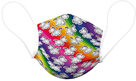 Vispronet Kinder Gesichtsmaske, Stoffmaske mit Ohrschlaufen, Nasenbügel, Mehrweg, aus Deutschland, Baumwolle (Einhörner)