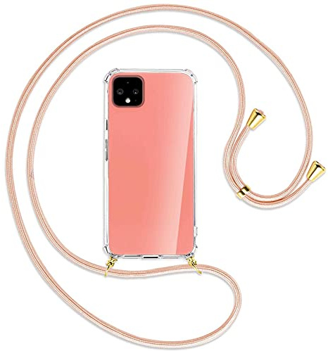 mtb more energy® Handykette kompatibel mit Google Pixel 4 (5.7'') - Rose Peach/Gold - Smartphone Hülle zum Umhängen - Anti Shock Full TPU Case