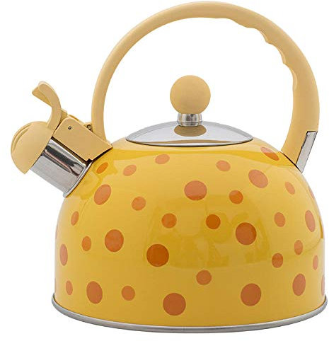 BEPM Whistle Kettles Whistling Kettle Teapot Camping Kettles Yellow Wave Dot Whistle Kettle 2.8L Kitchenware, Whistle Kettle And Gas Appliances