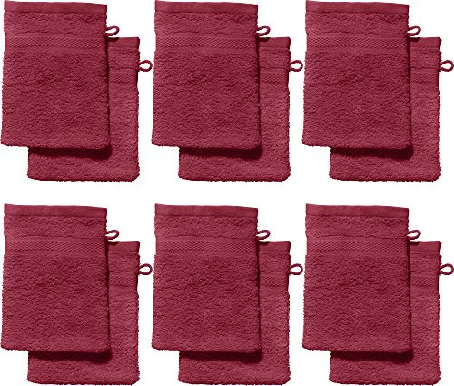 REDBEST Waschhandschuhe, Waschlappen 12er-Pack Chicago weinrot Größe 15x21 cm - saugstark, strapazierfähig, ideal für Reisen, Sport (weitere Farben)