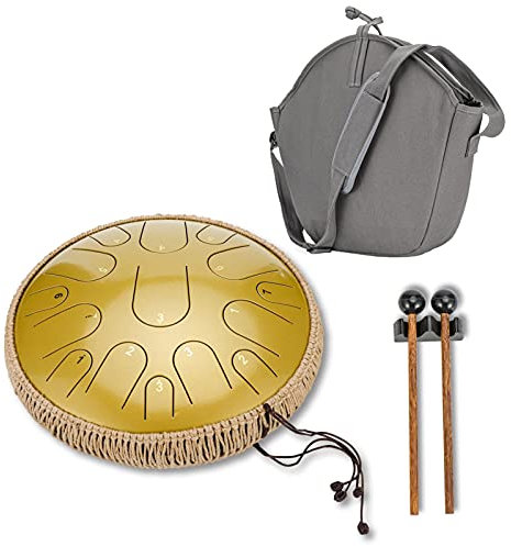 Steel Tongue Drum, 14 Zoll 15 Tone Ätherische Trommel, Anfänger Full Range Percussion Drum, Steel Pan Töne Schlaginstrument Hand Pan Drum Zungentrommel mit Trommelschlägeln und Tragetasche