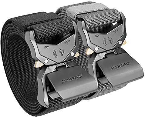 JUKMO Taktischer Gürtel, 2er Militär Wandern 3,8cm Arbeit Gürtel mit Schwere Schnellverschluss Schnalle (Schwarz+Grau, M-für Taille 91cm-105cm (Länge 125cm))