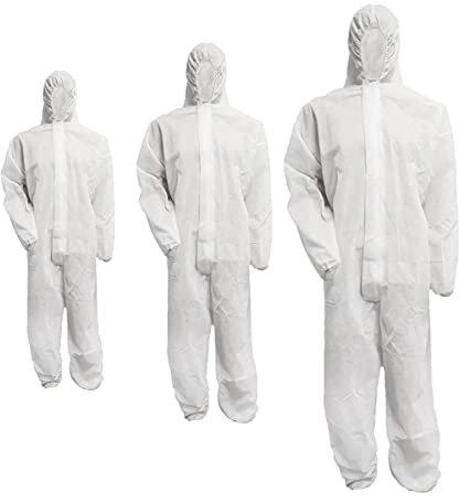Bohrfux 10 Stück PP Einweganzug Schutzanzug Overall mit Kapuze Maleranzug 40g/m² Gr. L-XXXL Weiß (XXXL)