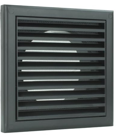 Vents 4 inch 100 mm Black Plastic Fixed Blade Grille with Fly Mesh 4 inch Rear Spigot for Internal External Air Vent Cover Wall Ceiling Mounting Louvre Grill Insect Screen Bathroom Ventilation
