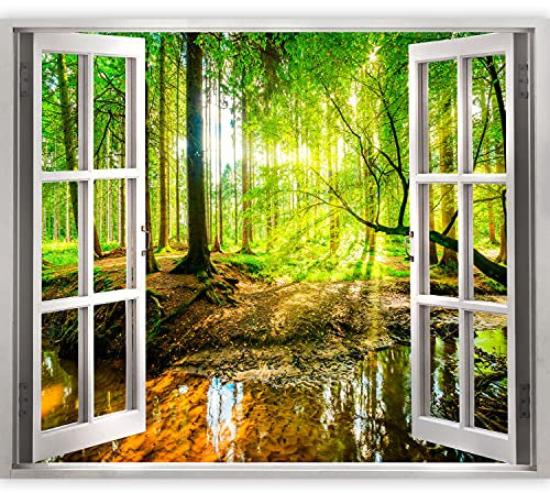 murando 3D WANDILLUSION Wandbild Landschaft Fototapete Poster XXL Fensterblick Vlies Leinwand Panorama Bilder Dekoration Wald Bäume 210x150 cm c-B-0241-c-a