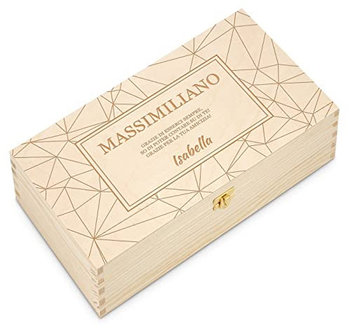 Maverton Porta Bottiglie di Vino Personalizzato - per 2 Bottiglie di Vino da 0,7 l - Scatola in Legno di Pino - 10x20x35 cm - Colore Naturale - Incisione Laser - per uomo - Ringraziamento