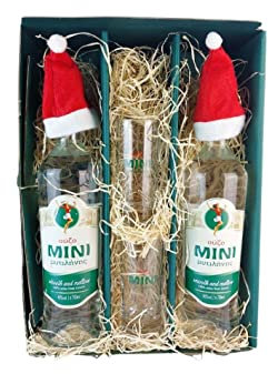 Ouzo Mini Geschenk Box Set + Gläser - 2x700ml Griechischer Ouzo Mini Mytilini 40% Traditions Trester mild - Weihnachts Geschenk Set