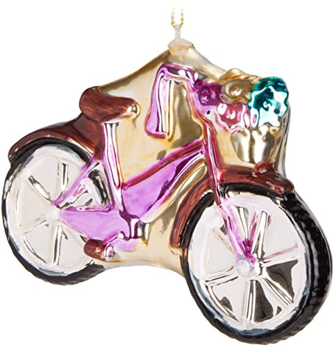 BRUBAKER Fahrrad Pink mit Glitzer - Handbemalte Weihnachtskugel aus Glas - Mundgeblasener Christbaumschmuck Figuren Lustig Deko Anhänger Baumkugel - 12,3 cm