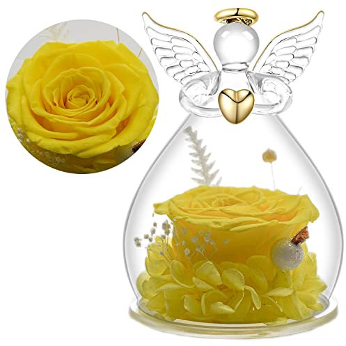 Yamonic Ewige Rose Engel Geschenke für Mama,Ewige Rose im Glas Engel Figur Geschenke für Frauen,Engel mit Rose Geburtstagsgeschenk für Frauen,Oma Geschenk,Schutzengel Weihnachten Muttertagsgeschenk