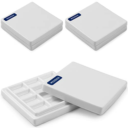MEEDEN 3er-Pack Keramikpalette mit Deckel, Malpalette zum Mischen von Aquarell- und Gouachefarben, reinweiße Porzellanpalette, multifunktionale Palette für Hobby Handwerk