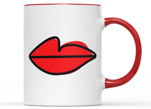 WillowGifts Sexy Red Lips Mug Tea Coffee Cup Dark Funny Drama Spy Thriller British TV Show Villanelle Assassin Assignment Investigator Intelligence Love MI5 Eve Gift Present (Red Handle)