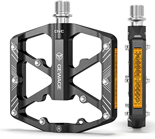 Bike Pedals 9/16 Inch - Bicycle Pedals with Reflectors - 3 Sealed Bearings MTB Pedals Wide Platform Pedals for Mountain Bike, BMX, Road Bike Pedals (Black)