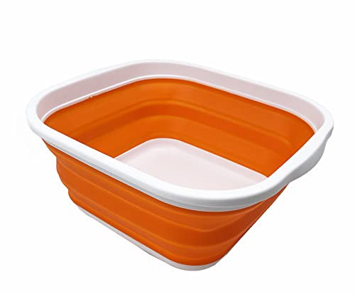SAMMART 5.5L Collapsible Tub - Foldable Dish Tub - Portable Washing Basin - Space Saving Plastic Washtub (White/Orange)