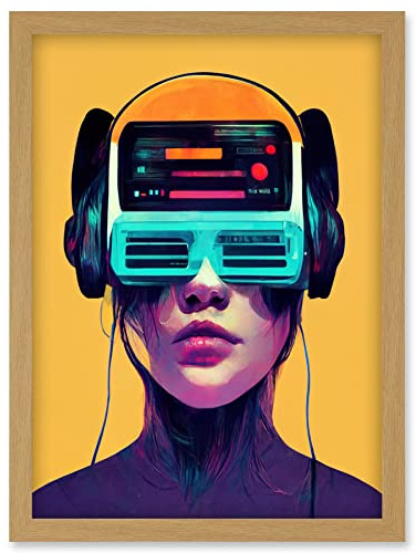 Doppelganger33 LTD The Gamer Streaming VR Headset Retro Futurist Kids Artwork Framed Wall Art Print A4