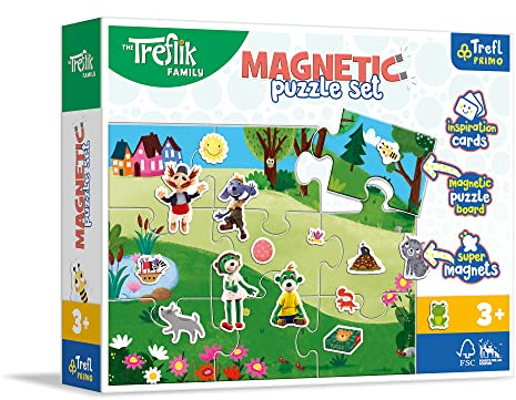 Trefl 93166 Coloured Magnets, Scene Inspiration Cards, Children from 3 Years, Magnetic Puzzle Set: The Treflik Family, Treflik Tag