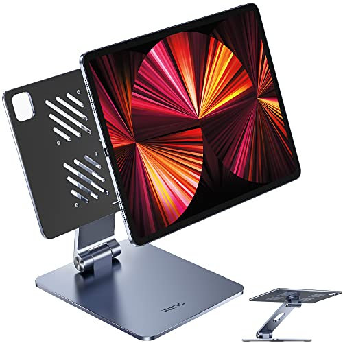 Magnetic Stand for iPad Pro 11 inch, [70* N52 Magnets Powerful] [Painter & Gamer Friendly] Aluminum Alloy iPad Stand for Desk Holder 180 Adjustable 360 Rotatable Easy to Use & No Need to Assemble
